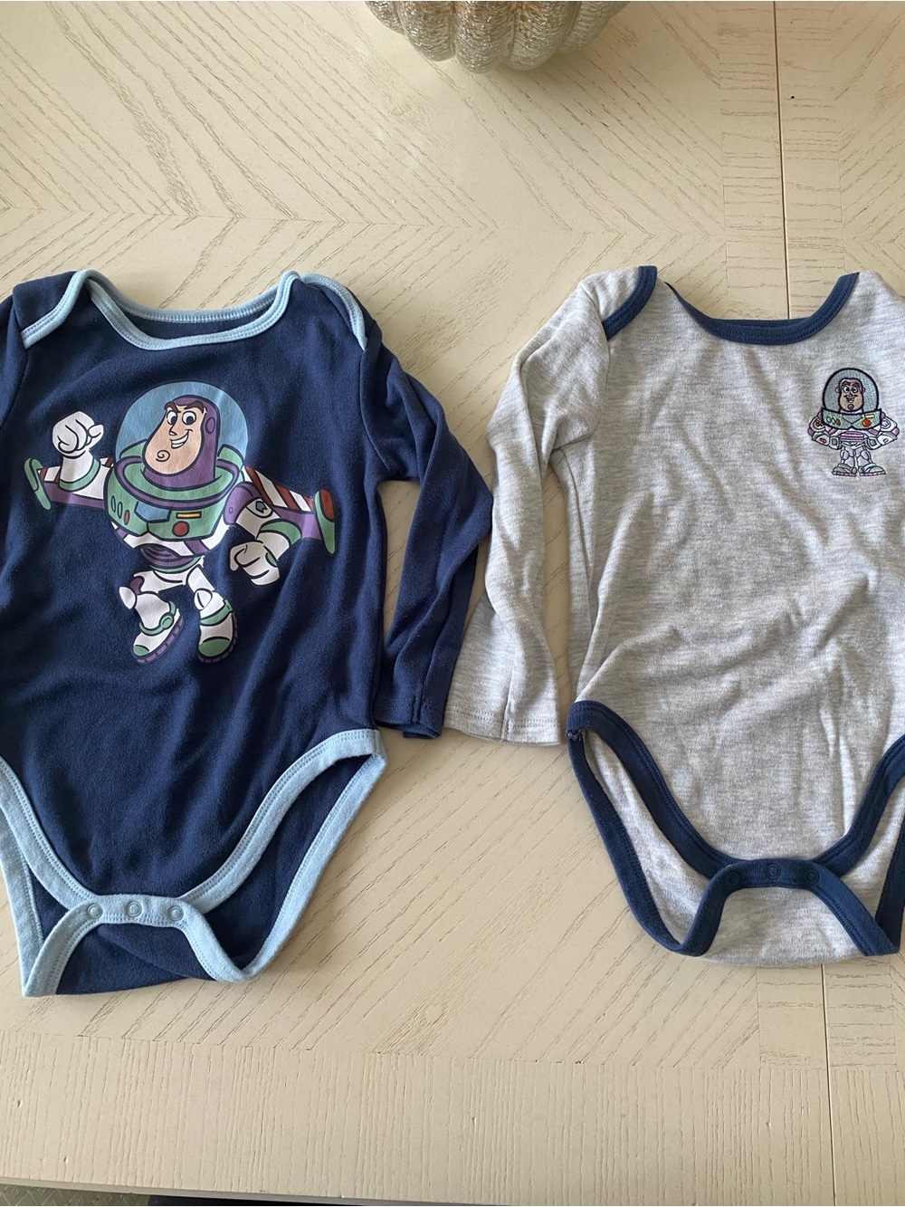 Disney Buzz Lightyear Long-Sleeve One-Piece Bodysuits - Navy & Gray
